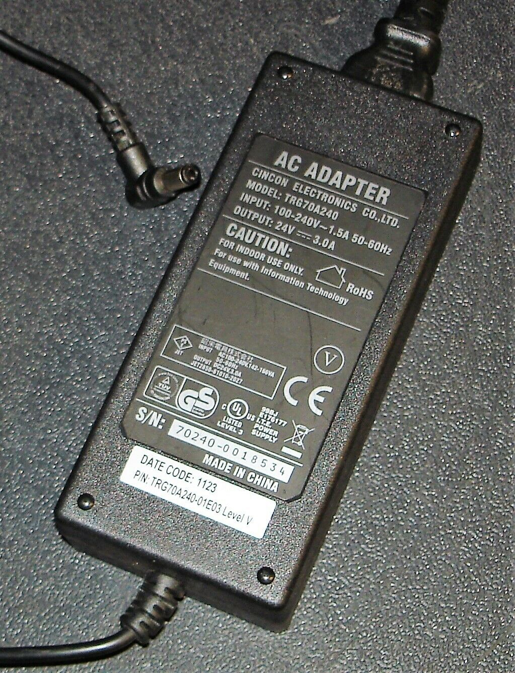 NEW CINCON TRG70A240 AC ADAPTER 24V 3.0A POWER SUPPLY